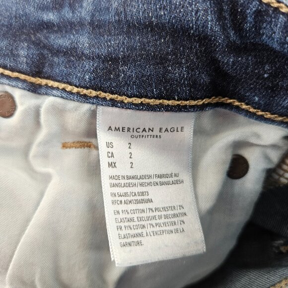 American Eagle Shorts Womens 2 Blue Denim Hi-Rise Shortie Next Level Stretch Raw - Picture 6 of 16